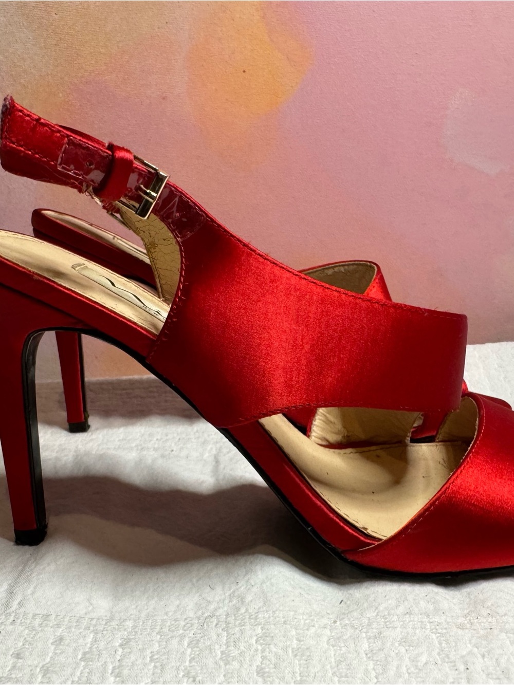 Nina Red Satin Slingback Heels - Picture 2 of 6